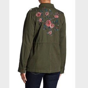 Nordstrom Boho Floral Army Green Utility Jacket